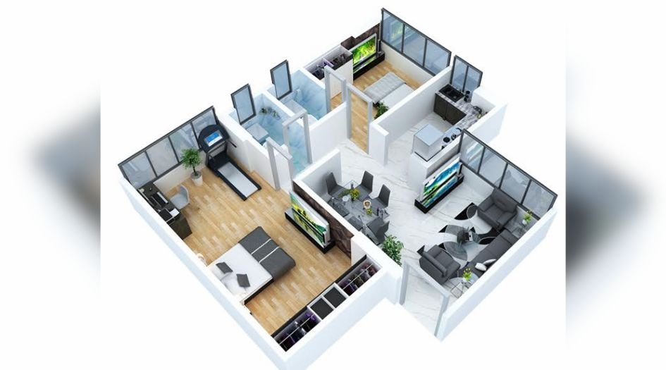 Mass-Mondeal-FLoor-plan-2 BHK - 634 Sqft